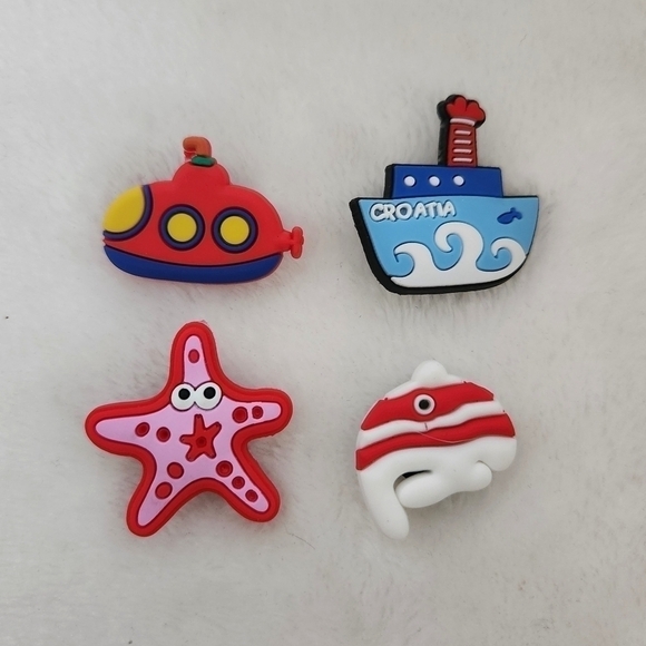 Crocs Jibbitz Shoe Charm Set of 4 Starfish Tug Boat Submarine Fish - Picture 1 of 6